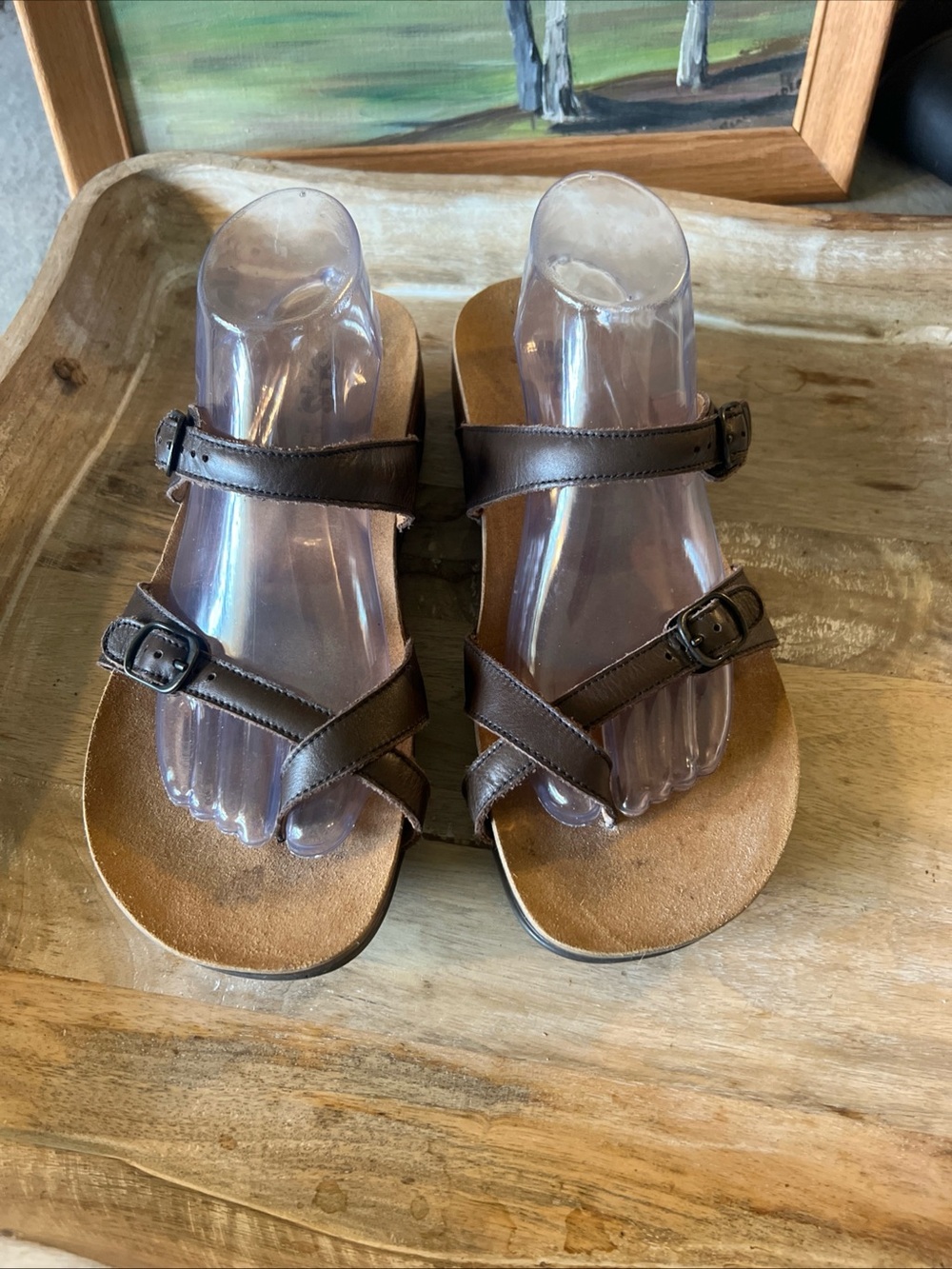 SAS Women's Dark Brown Double Buckle Leather Sandals
